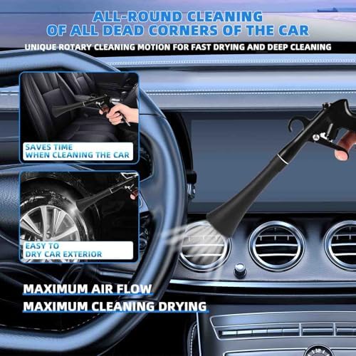Car Cleaning Gun,High Pressure Air Blow Gun,Fast Interior Dryer Car Detailing Kit,Car Detailing Tools for Quickly Blowing Dust and Dirt Away Working with Compressed Air(2 MORE REPLACEMENT BRUSH HEADS) - Image 3