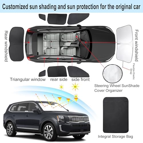 TINGLU Window Shades for Kia Telluride 2020 2021 2022 2023 2024 2025 Accessories Car Side Full Windows Rear Triangular Windshield Sun Shade Sun UV Rays & Privacy Protection for Camping 8PCS - Image 3