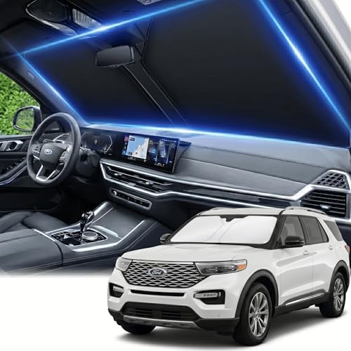 Windshield Sun Shade for Ford Explorer 2020-2024 2025 2026 Window Shade Custom Fit Explorer Accessories SUV ST XLT, Limited, Platinum Sun Visor Foldable Shade Blocks UV Rays by AuyNeas