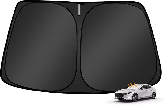 Windshield Sun Shade for Mazda 3 2019-2025 2026 Hatchback/Sedan | Custom Fit, Foldable, Easy to Install & Store, Full Coverage, 210T Reflective Fabric, Blocks 99% of UV Rays by Mekdghro