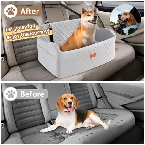 Car Seat for Large Size Dog, Booster Seat for Dogs Under 55 lbs or 2 Small Dogs, Soft Car Dog Bed Filling in Thick Memory Foam with 2 Safety Leashes and Storage Pocket (Grey) - Image 2