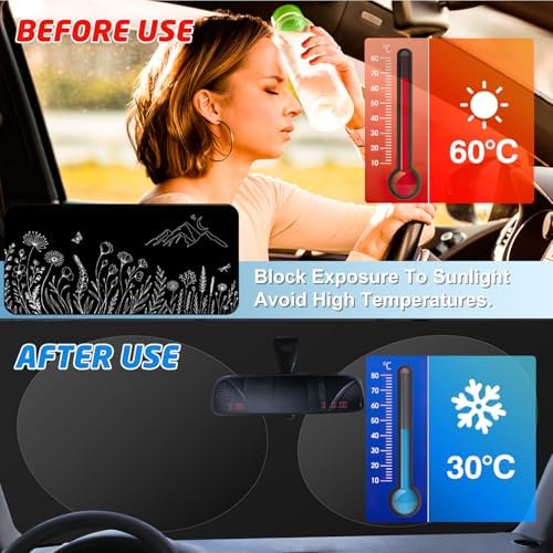 Windshield Sun Shade for Car, 63"x28.5" Universal Fit Front Window Sunshade with Double Steel Ring Frame, Car Sun Shade, UV Protection Windshield Cover with Storage Pouch (Line Flowers) - Image 3
