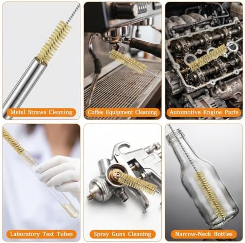 Tube Brush Kit 7 Pcs Brass Wire Brushes 12 Inch Long Pipe Cleaner with 6mm to 18mm for Engine Bore Auto Parts Cleaning - Image 7