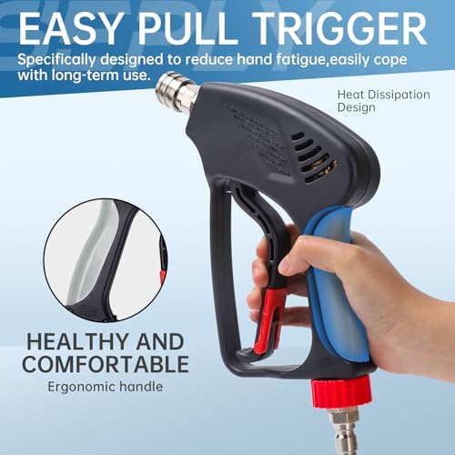 Pressure Washer Short Gun, 5000 PSI/10.5 GPM High Power Washer Spray Gun with 5 Nozzle Tips, 3/8'' Swivel Quick and M22-14mm Connect for Foam Cannon Car Wash - Image 3