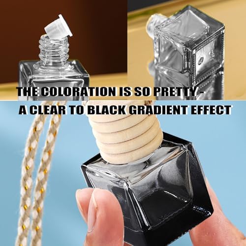 7 Pcs 8ml Hanging Car Air Freshener Diffuser,Empty Black Gradient Glass Essential Diffuser Oil Aromatherapy Fragrance Perfume Pendant Glass Vials with Wooden Caps (Square, 8ml) - Image 5