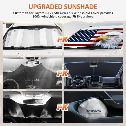 Bestview American Eagle Flag Windshield Sun Shade for 2018-2024 Toyota Camry,Custom Fit Foldable Front Window Sunshade Sun Visor Accessories Protector Block UV Rays Heat, Keep Your Car Cooler - Image 4
