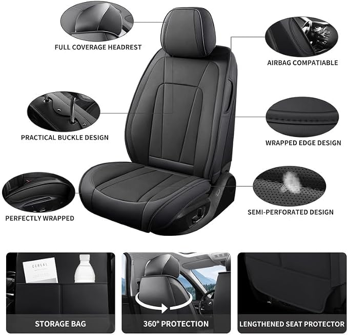 Front Seat Covers Custom Fit for Hyundai Kona 2018-2026,Black | Luxury Faux Leather, Waterproof, Anti-Slip, Airbag Compatible, Breathable, Car Seat Protectors, 1 Row 2 Seats - Image 2