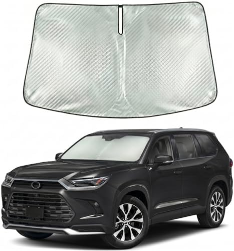 Windshield Sun Shade Custom Fit for 2024-2026 Toyota Grand Highlander, Advanced Diamond-Patterned Heat Shield to Block UV Rays, Foldable Auto Window Visor, Precise Mirror Cutout by Giselia
