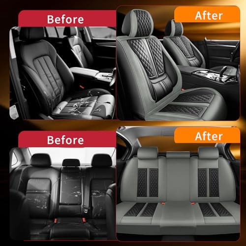 Fit Compass Car Seat Covers Compatible with Jeep Compass 2012-2024 2025 2026.Full Coverage Waterproof Leather,Compatible with Airbag,All - Weather Seat Cushion Protector(Full Set,Grey) - Image 4