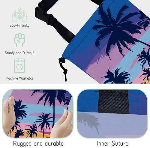 Palm Trees Car Garbage Bag,Sunset Waterproof Small Car Trash Bag Hanging Back of Seat,Drawstring Hanging Car Trash Bag with Adjustable Buckle for Car Accessories - Image 3