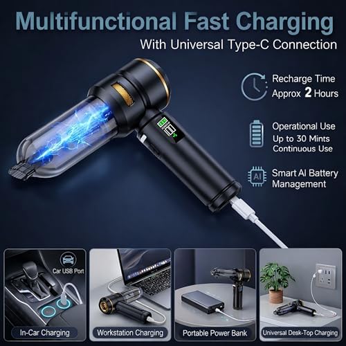 Handheld Car Vacuum Cleaner, 17000Pa High Power Cordless Vacuum Cleaner, 4-in-1 Portable Mini Air Duster, with LED Light and Multi-Nozzles, Vacuum for Car, Home, Office, Pet Hair - Image 4