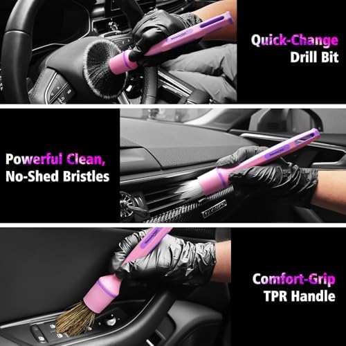 YeewayVeh 3PCS Car Detailing Drill Brush Set, Mixed Detail Brushes, Pink - Image 5