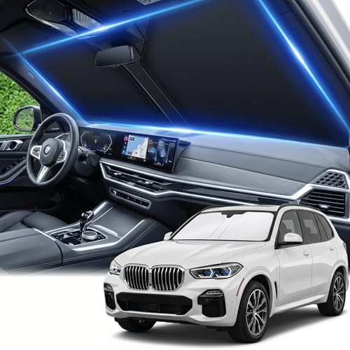 for BMW X5 Windshield Sun Shade 2019-2026, Custom Fit Front Window Visor, Foldable UV Ray Blocker for X5 M Sport XLine SUV Accessories by AuyNeas