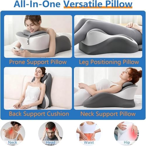 27° Curved Ergonomic Multi-Position Support Pillow, Memory Foam Body Cushion with Adjustable Neck Rest, Removable Washable Cover for Indoor Bed Relaxation,Blue - Image 2