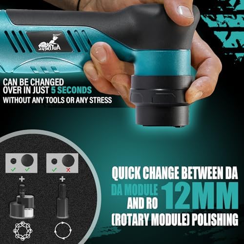 AUTIWOZ Cordless Mini Polisher Fast Change 1/3inch 12mm and 3mm Orbital, DA/RO Small Polisher for Car Detailing 6 Speeds, 2Pcs 2000mAh Li-ion Batteries, with Collet, Cone Cylinder Polishing Pads - Image 4