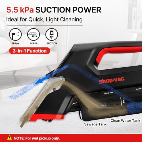 Shop-Vac 3-in-1 Cordless Spot Cleaner, Handheld Upholstery Cleaner with Spray, Rolling Brush and 5.5kPa Suction, 2 Water Tanks, USB-C Rechargeable - Image 3