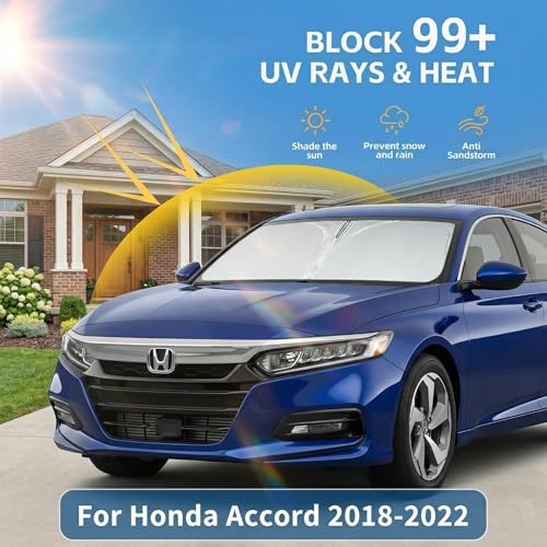 for Honda Accord 2018-2022 Windshield Sun Shade Front Window Shade Custom Fit Accord Accessories Sun Visor Foldable Shade Blocks UV Rays Summer Must Have Car Accessories - Image 2