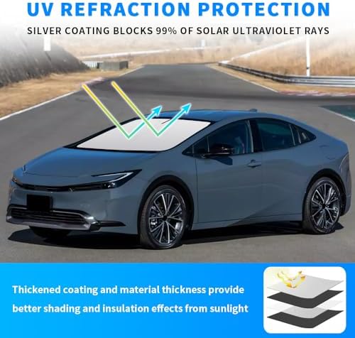 Front Windshield Sun Shade Custom Fit Compatible for Toyota Prius XW60 2023-present Sunshade Foldable UV Ray Reflector Sun Visor Protector Shield Cover Reflective (for Prius XW60 2023-present) - Image 3