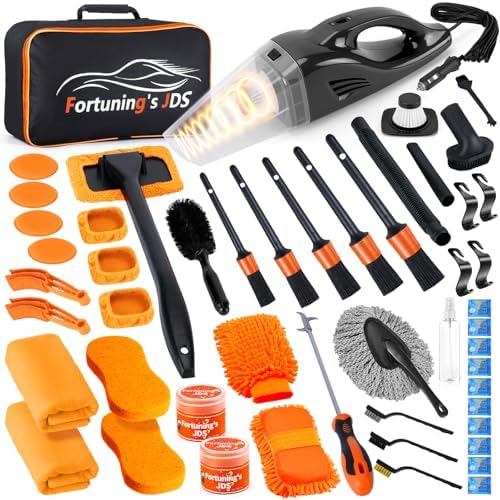 61 PCS Car Detailing Kit Interior Cleaner, Auto Detailing Kit, Car Vacuum Car Interior Detailing Kit, Car Wash Kit with Bucket Detailing Brush Set Car Accessories for Motorcycle, Cars, Bikes, Wheels by FortuningsJDS