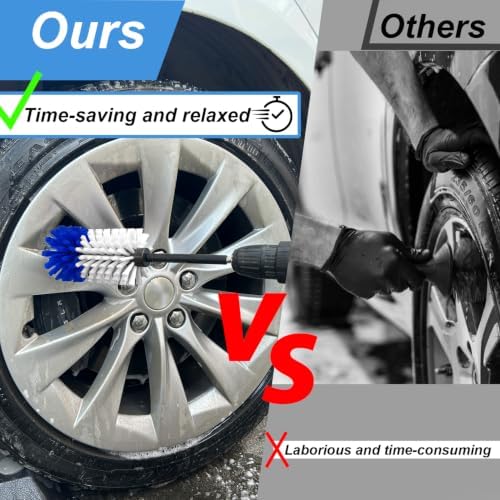 Wheel Brush Kit, Soft Drill Wheel Cleaner Brush, No Scratches Highly Dense Car Cleaning Brush Set for Wheels, Rims, Engines, Exhaust(Blue/White,2Pcs) - Image 2