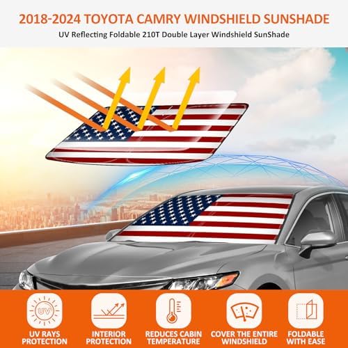 Bestview American Flag Windshield Sunshade for 2018-2024 Toyota Camry,Custom Fit Foldable Front Window Sunshade Sun Visor Accessories Protector Block UV Rays Heat, Keep Your Car Cooler - Image 3