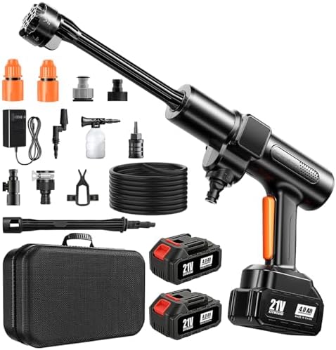 Cordless Pressure Washer, 1500 PSI Max Power Washer with 2x4.0Ah 21V Large Capacity Batteries & Brushless Motor, Portable Power Cleaner Kit with Storage Case & 6-in-1 Nozzle for Car/Fence/Patio/Home by CaraSuL