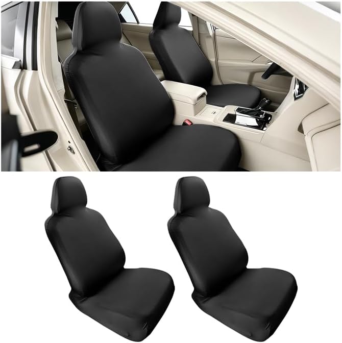 Car Seat Cover, Elastic Waterproof Dustproof Vehicle Front Seat Protector, Scratch Proof Automotive Interior Front Chair Cover Accessories, Universal Fit (Black) by BCOWPV