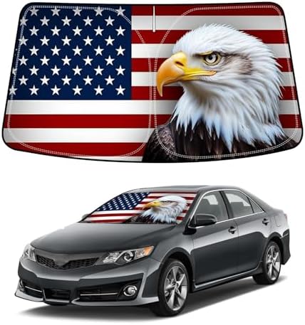 Bestview American Eagle Flag Windshield Sun Shade for 2012-2017 Toyota Camry,Custom Fit Foldable Front Window Sunshade Sun Visor Accessories Protector Block UV Rays Heat, Keep Your Car Cooler by BESTVIEW