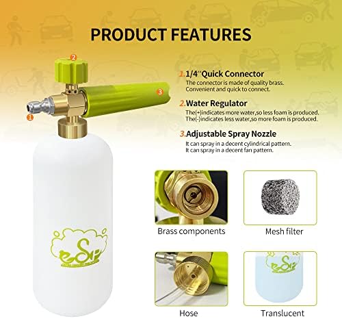 ESP Foam Cannon Snow Foam Lance Pressure Power Jet Washer Quick Release Adjustable Nozzle with 1 Liter Bottle Washing Mitts 1 Towel - Image 5