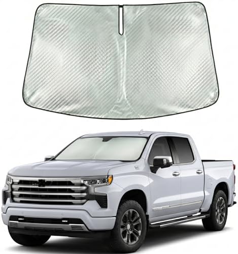 Windshield Sun Shade Custom Fit for 2019-2026 Chevrolet Silverado 1500, Advanced Diamond-Patterned Heat Shield to Block UV Rays, Foldable Truck Visor, Precise Cutout by Giselia