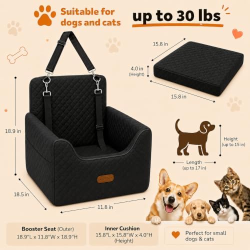 ALL GOOD PET SUPPLIES Dog Car Seat for Small/Medium Dogs Under 35lbs | Soft Memory Foam Booster Car Seat with Detachable Washable Cover and Elevated Cushion, Puppy Dog Car Bed - Image 4