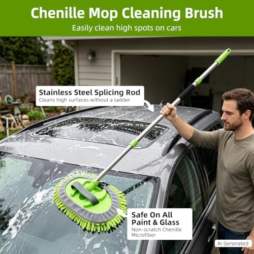 62" Car Wash Brush with Long Handle, Microfiber Car Wash Mop with 180° Rotating Head, Scratch-Free Car Cleaning Brush Kit, Microfiber Carwash Kit Set, Car Washing Supplies for Cars RV Truck Exterior - Image 2