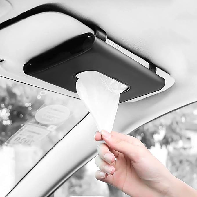 Car Tissue Holder for Sun Visor, PU Leather Napkin Case Box Black | Car accessories keep interior tidy, travel-friendly, installs on car visors fast, quick reload, fits sedans trucks SUVs - Image 7