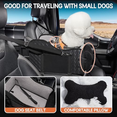 TKYZ Center Console Dog Car Seat for Small Dogs,for Car/SUV/Small Truck | Soft Pillow,Double fixation,PU Leather Easy To Clean,Pet Booster with Safety Belt,Puppy Car Seat for Small Dogs 0-11 lbs - Image 4