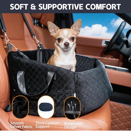 Dog Car Seat for Small Dogs, Elevated Pet Booster Seat | Soft Velvet Travel Bed with Safety Leash, Supportive Cushioning & Washable Cover for Cars, SUVs and Trucks, Up to 30 lbs - Image 5
