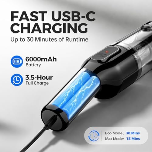 dormzie Handheld Vacuum Cordless, Car Vacuum with 19000Pa Powerful Suction,1.3 lbs Lightweight, Type-C Charge, Multiple Accessories for Car Home Office Pet - Image 6