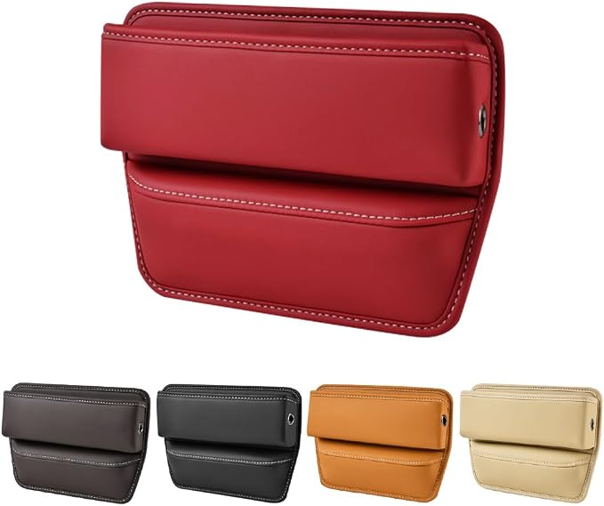 Kewucn Car Seat Gap Organizer, Adjustable Leather Front Seat Gap Filler Storage Box, Multifunctional Auto Console Side Pocket Organizer for Phone Glasses Key Card, Car Accessories (Red) by Kewucn