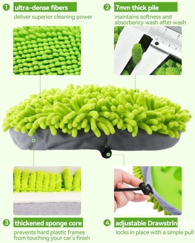 62’’ Car Wash Brush Kit with 2 Replacement Head Covers, Microfiber Car Washing Kit with Long Handle, Car Wash Mop for Cars RV Truck Exterior - Image 4