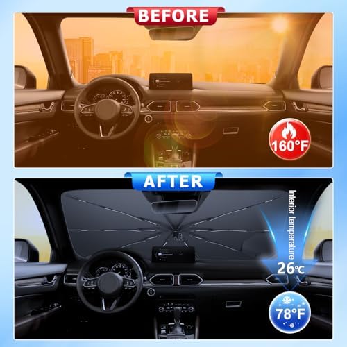 for Car Windshield Sunshade Umbrella 2018-2025 Mazda CX-5 Custom Fit Windshield Sun Protector Cover 6-Layer Heat-Resistant Fabric, Ultra-Strong Fiberglass Frame (for 2018-2025 Mazda CX-5) - Image 2