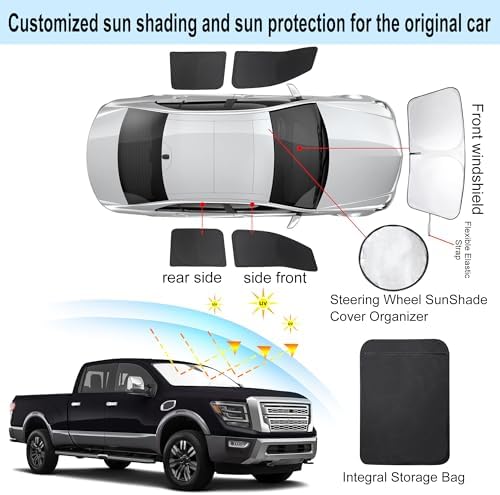 TINGLU Window Shades for Nissan Titan 2020-2024 Accessories Full Windows Windshield Sun Shade Sun UV Rays Privacy Protection for Camping 5PCS - Image 3