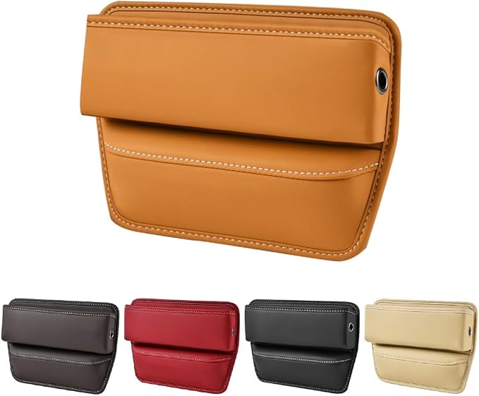 Kewucn Car Seat Gap Organizer, Adjustable Leather Front Seat Gap Filler Storage Box, Multifunctional Auto Console Side Pocket Organizer for Phone Glasses Key Card, Car Accessories (Khaki) by Kewucn