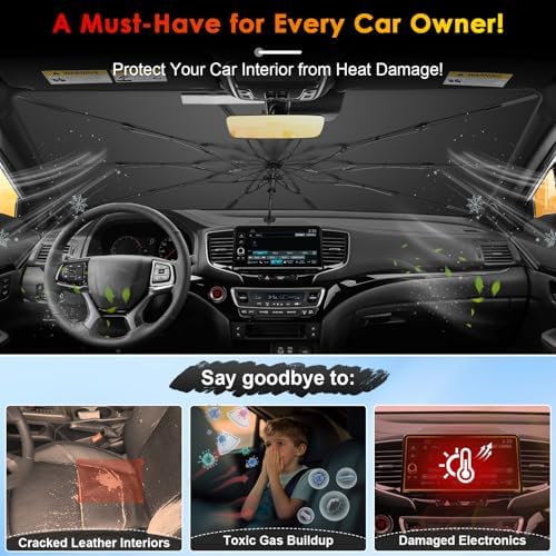 for Windshield Sunshade Umbrella for 2016-2026 Honda Ridgeline, Custom Fit Windshield Sun Protector Cover, 6-Layer Heat-Resistant Fabric, Ultra-Strong Fiberglass Frame (for 2016-2026 Ridgeline) - Image 3
