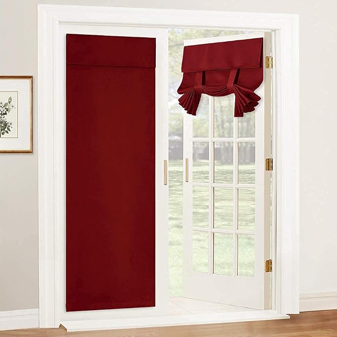 RYB HOME Blackout Burgundy Curtains for French Door Kitchen Front Back Door | Self Adhesive No Drill, Privacy Thermal Insulated, For Patio Glass Door Window, Renter Friendly, W26 x L69, 1 Panel by RYBHOME