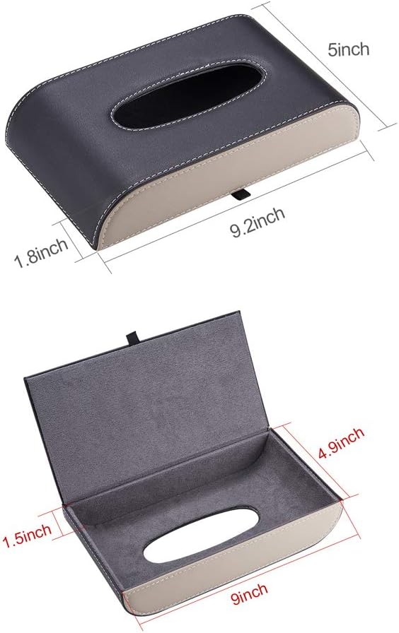 AuMoHall Black with Beige Tissue Box Cover PU Leather Rectangular Tissue Holder for Home Car Office Decor (NO Paper Towel) - Image 2