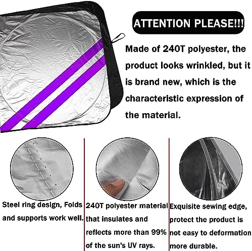 Front Windshield Sun Shade Fit for Dodge Charger Challenger Durango Journey Universal Fit to All Dodge Cars Foldable Sun Visor Protector Custom Fit Dodge Window Sunhade (Purple Trim) - Image 4