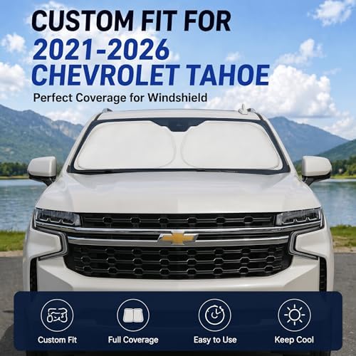 Car Sun Shade for 2021-2025 2026 Chevrolet Tahoe Accessories Windshield Sunshade Cover Front Window Shade Custom Fit Tahoe Sun Visor Protector Foldable Blocks UV Rays - Image 2