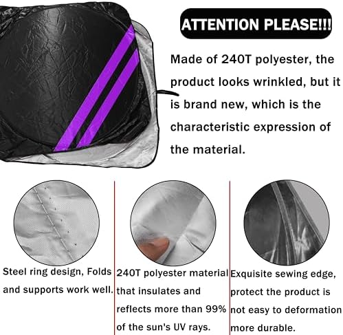 Front Windshield Sun Shade Fit for Dodge Charger Challenger Durango Journey Universal Fit to All Dodge Cars Foldable Sun Visor Protector Custom Fit Dodge Window Sunhade (Black Purple) - Image 3