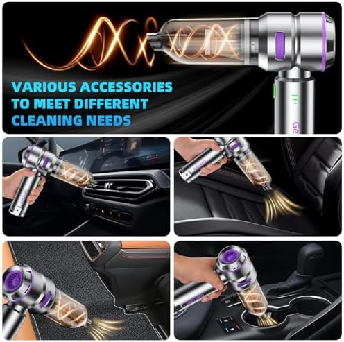 Car Vacuum Portable Cordless, 18000PA Portable Vacuum Cordless, High Power Air Duster with Brushless Motor, Type-C Charge, 3 in 1 Small Vacuum Cleaner Cordless for Car, Home, Office, Pet Hair - Image 6
