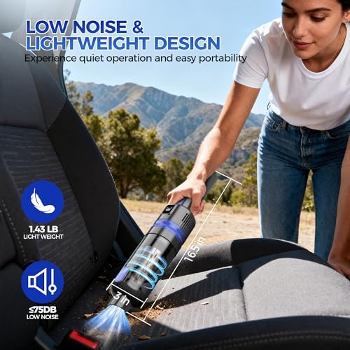 Handheld Vacuum Cordless Portable 3‑in‑1 Rechargeable Vacuum Cleaner with Charging Dock, Lighweight, 2‑Speed Modes, Type-C Charging for Car, Home, Office, Pet - Image 5