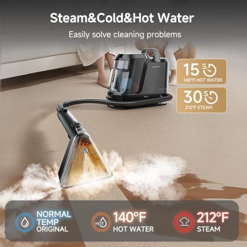 Uwant Carpet Cleaner Machine with Steam&Hot&Cold Water System 18Kpa Powerful Suction Upholstery Cleaner Machine with Pet Pro Cleaner for Pets, Carpet Steam Cleaner Set of 1 - Image 2